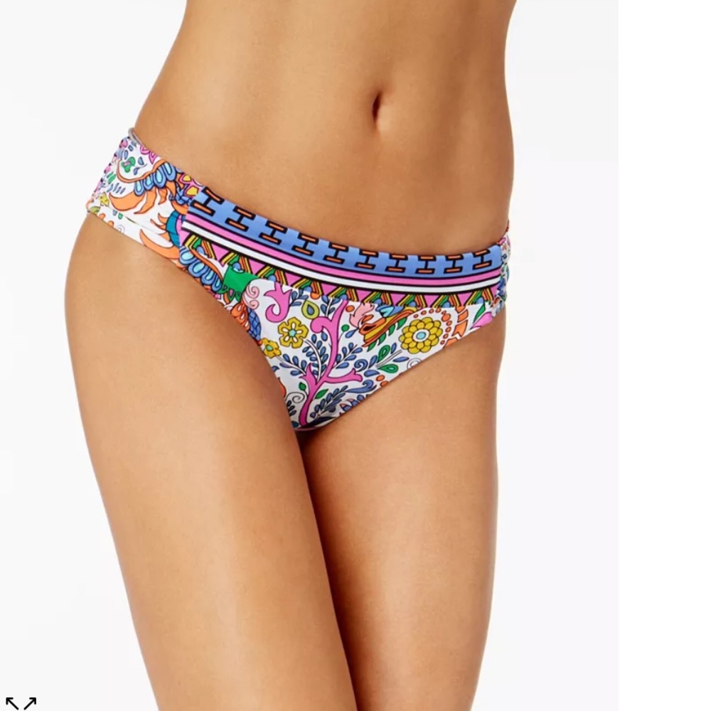 NWT Trina Turk Jungle Beach Multicolor Shirred Side Hipster Bikini Bottoms Sz 10